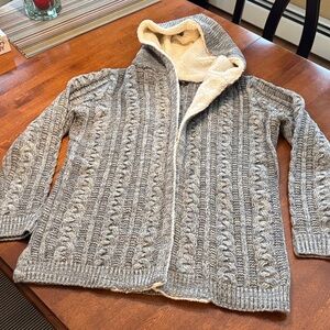 Gray Cable Knit Hooded Sweater